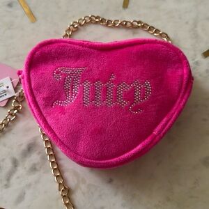 Juicy Couture Pink Velvet Mini Heart Crossbody Bag With Chain Strap NWT
